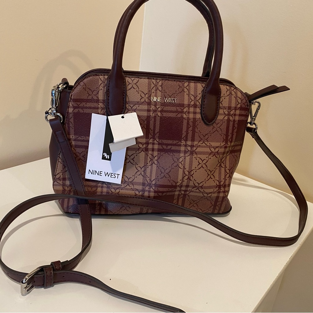 NWT Nine West brown plaid handbag